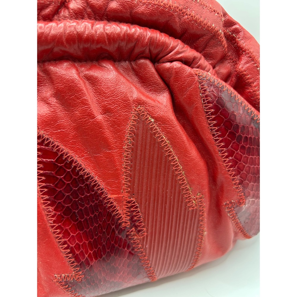 Vintage‎ Red Leather Crossbody Bag Patchwork Textured/Animal Design - Picture 5 of 14